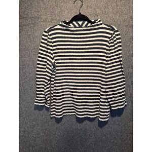 Talbots Top Womens M Mock Neck Stripes Navy White Nautical Preppy Fisherman